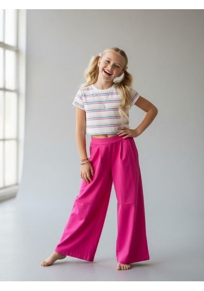Zekids Kız Çocuk Bol Paça Rahat Kesim Pantolon-16900 Pembe