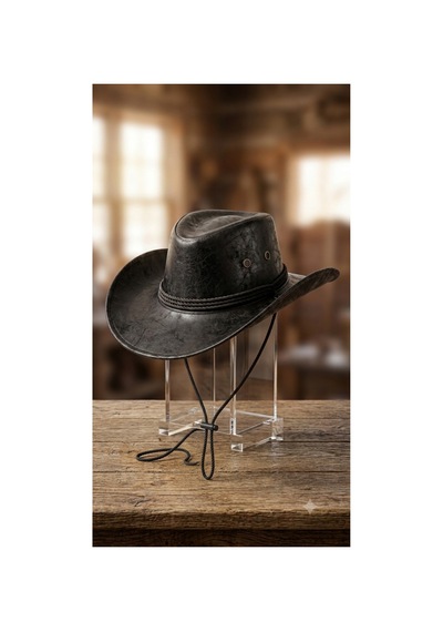 Gigi Luxe Vegan Deri Unisex Kovboy Şapkası Vintage Western Tarz Geniş Kenarlı Premium Kalite Siyah Siyah