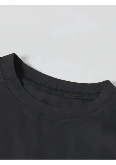 Wear Vexel Kadın T-shirt Ördek Baskılı Bisiklet Yakalı Kısa Kol Tişört - Siyah Siyah
