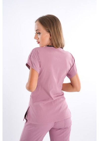 Unisex Pudra Soft Likra Doktor Scrubs Hemşire Cerrahi Nöbet Takım Üniforma Pudra Pudra