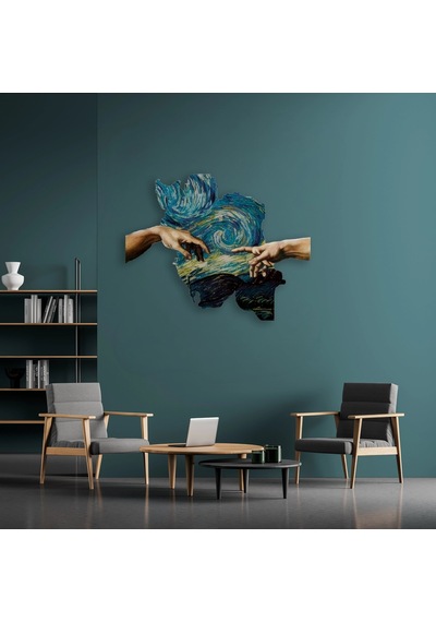 Yaratılış & Yıldızlı Gece - Metal Tablo - Dec0162 80 X 64 Cm Çok Renkli
