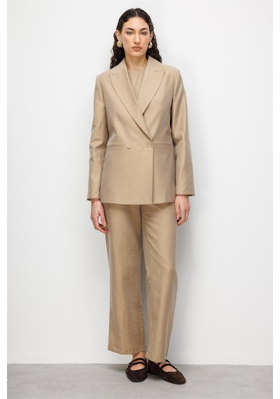 Mizalle Bej Rengi Kruvaze Blazer Ceket Bej
