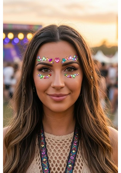 Rengarenk Kalp Detaylı Yüz Taşı Face Gems Sticker