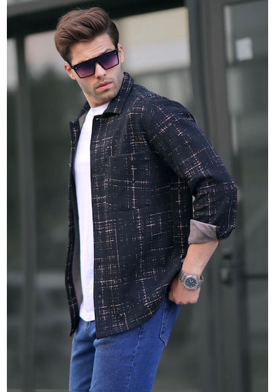 Madmext Vizon Desenli Regular Fit Erkek Gömlek 6722 Vizon