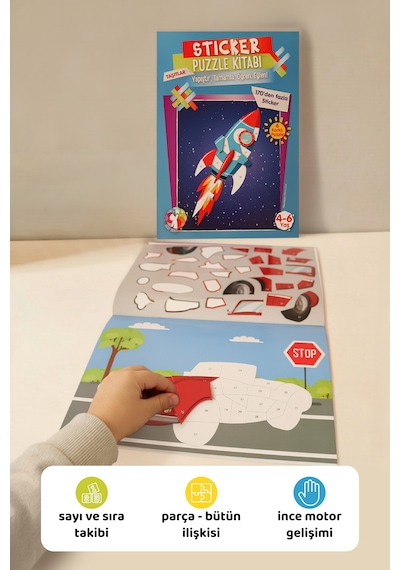 Mert Bebek Sticker Puzzle Kitabı Taşıtlar 4-6 Yaş 170+ Sticker Eğitici Aktivite Kitabı