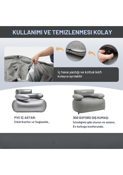 Kingcamp Single Inflatable Sofa Premium Şişme Koltuk Gri
