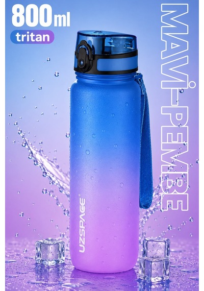 800 Ml Çift Renk Softtouch Tritan Su Matarası Mavi - Pembe