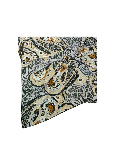 Mim Eşarp Emilya Fres Krep Leopar Desenli Eşarp 90x90 Cm Siyah - Krem