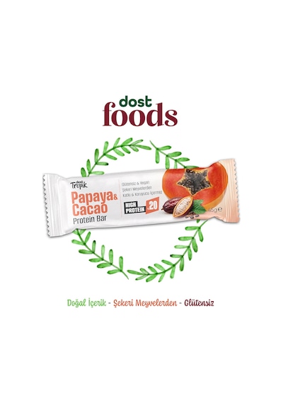Papaya Ve Kakao Aromalı Protein Bar 45 G Protein İçeren Atıştırmalık Ve Sporcu Barı 5 Adet