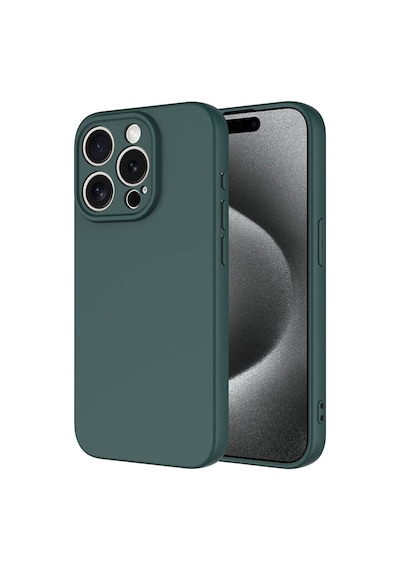 İphone 15 Pro Max Kılıf Yumuşak Silikon Kamera Korumalı Lansman Hesaplı Dünya Koyu Yeşil