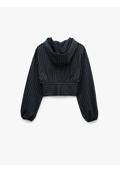 Koton Slim Fit Uzun Kollu Fermuarlı Çizgili Kapüşonlu Sweatshirt Lacivert Çizgili 7wak30013uk