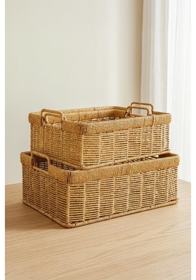 Digithome 3'lü Hasır Rattan Organizer Sepet - Bb6064 Turuncu