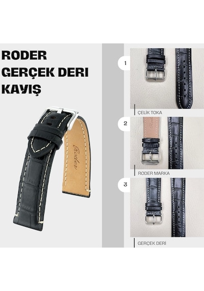 R4137w Roder Deri Kayış - Siyah-beyaz - 24mm Şeffaf