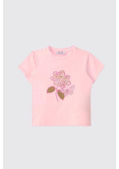 Panço Liberty Kumaş Kız Bebek Pembe Kısa Kollu Tişört