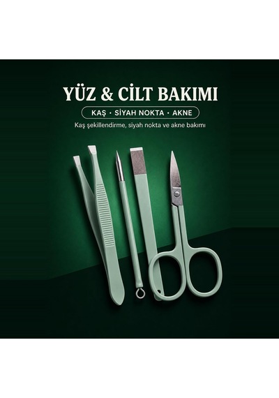 14 Parça Manikür Pedikür Seti Su Yeşili Çantalı Tırnak Kulak Kaş El Ayak Kişisel Bakım Paslanmaz Çelik