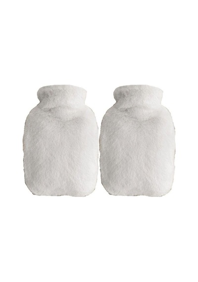 Sıcak Su Torbası 2 Adet,yan Cepli Beyaz Peluş Termofor 27x17x2cm 750ml Beyaz