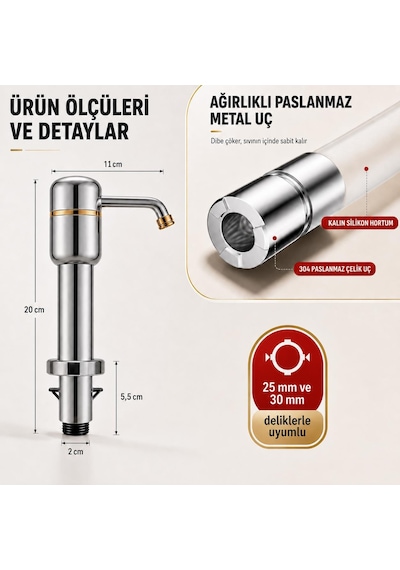 Valkyrie Tezgah Üstü Ankastre Sıvı Sabunluk Pompası 360 Döner Paslanmaz Sabun Dispenseri Gümüş