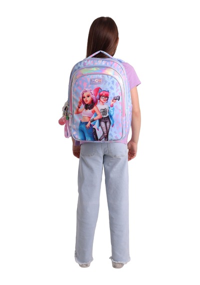 Wow Generation Kız Çocuk Cool Desenli Mavi - Pembe İlkokul Ve Günlük Sırt Çantası Üç Bölmeli - W6039 Çok Renkli