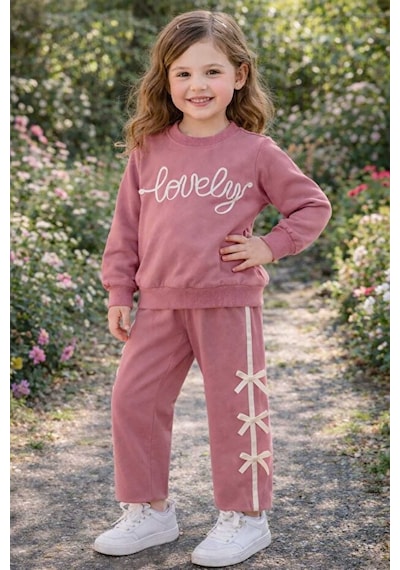 Bubiee Baby Kız Çocuk Fiyonk Detaylı ''lovely'' Yazılı Sweatshirt Ve Pantolon 2'li Takım Pembe Bubiee Baby Kız Çocuk Fiyonk Detaylı ''lovely'' Yazılı Sweatshirt Ve Pantolon 2'li Takım Pembe