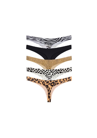 Vanilya Secret Lazer Tanga Leopar Desenli 5'li Paket Çok Renkli