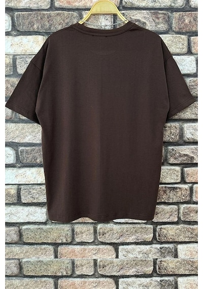 Erkek Belive İn Yourself Baskılı Oversize Tshirt Kahverengi