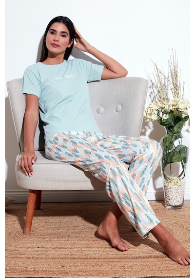 Lela Regular Fit Bisiklet Yaka Kısa Kollu Bayan Pijama Takımı 65770105 Mint
