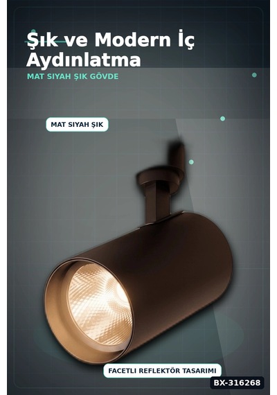 Ray Spot Led Lamba 30w Siyah Kasa 4000k Gün Işığı - Vitrin Ve Mağaza Aydınlatması Tekli Bx-316268 Diğer