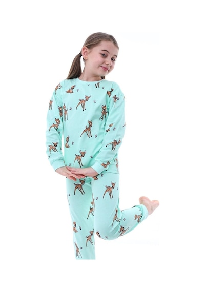 Zuzunga Geyik Desenli Kız Çocuk Pijama Takımı Turkuaz