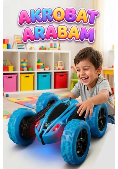 Uzaktan Kumandalı 5 Fonksiyonlu Işıklı Şarjlı 360 Derece Dönebilen Oyuncak Akrobat Araba Mavi