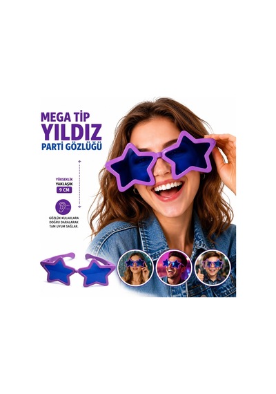 Mega Tip Yıldız Parti Gözlüğü Mor Renk Yetişkin