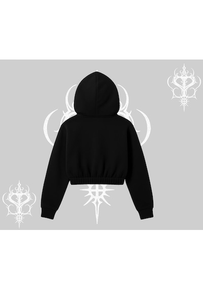 Startmore Beyaz Crop Kapşonlu Sweatshirt Sp55der Siyah