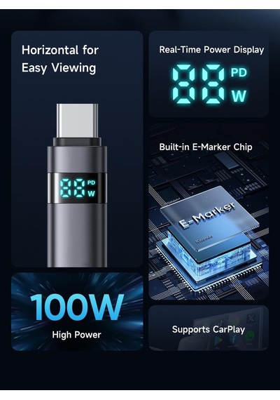 Ca-5610 Usb-c To Usb-c 100w Kablo Yatay Led Ekranli Siyah Standart