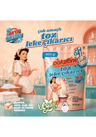 Pakzone Aktif Oksijen Çamaşır Ve Yüzey İçin Çok Amaçlı Oksijenli Toz Leke Çıkarıcı 800 Gr