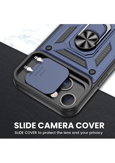 Apsuwa Apsuwa Apple Uyumlu iPhone 13 Kılıf Sert Silikon Tank Aramid Sürgülü Vega Yüzüklü Lacivert