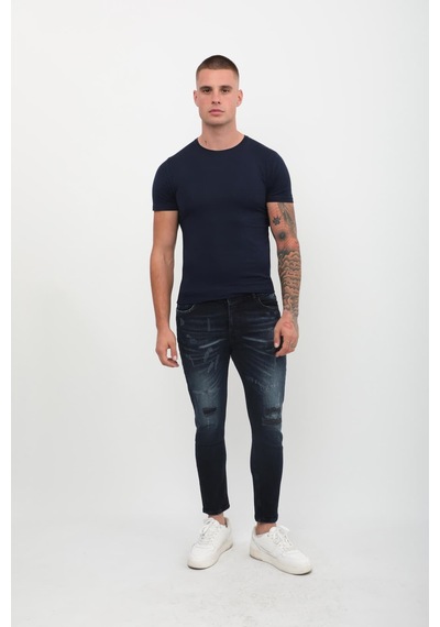 Erkek Skinny Ripped Patch Detaylı Jean Lacivert 001