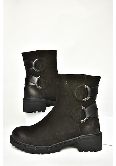 Fox Shoes T654047101 Siyah Hakiki Deri Nubuk Kadın Bot Siyah-Nubuk Siyah