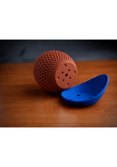 3d Baskı Küre Saksı - Kafes Dokulu İki Parçalı Dekoratif Saksı - Kahverengi-mavi