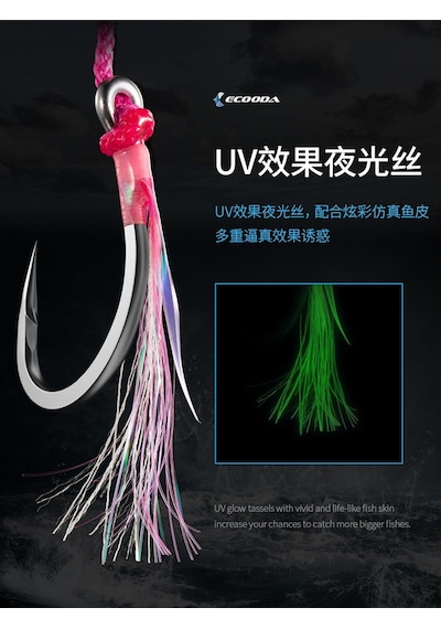 Ecooda Pink Style Light Jigging Single Hooks 8 Numara