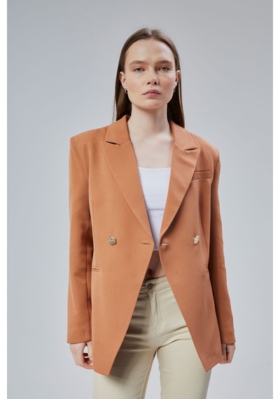 Kadın Kruvaze Kapama Oversize Blazer Ceket Kahve