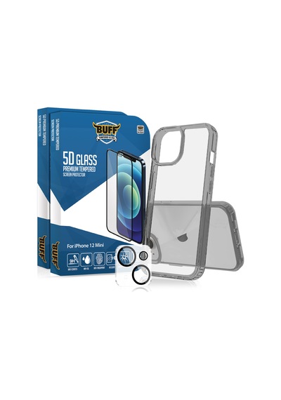 Buff Apple iPhone Uyumlu 12 Mini  Paket - 2x5d Ekran Koruyucu + Şeffaf Kılıf + Lens Koruyucu Glass