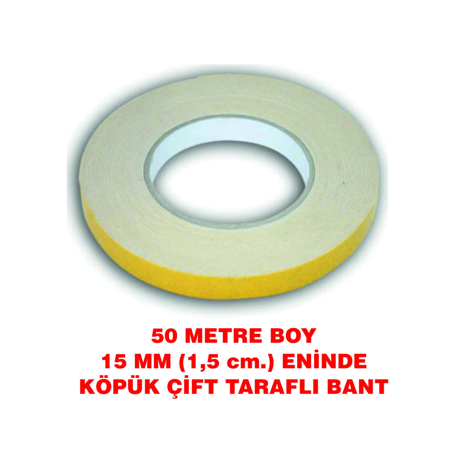 Çift Taraflı İçi Köpüklü Sarı Bant 50 M. Uzunlukta 15 Mm-1,5 Cm Ebatında 1 Adet