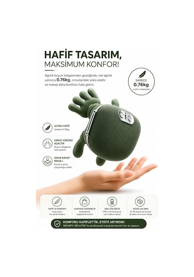 Wr-6 Pro Isıtmalı Şarjlı Masaj Aleti Kablosuz Boyun Omuz Sırt Bacak Derin Doku Masaj Cihazı Haki