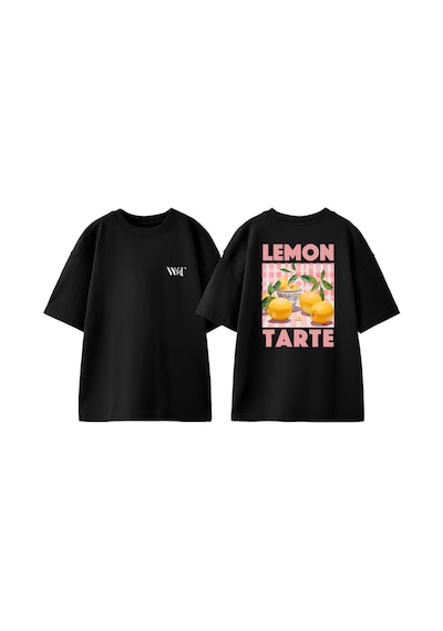 Thewert Lemon Tarte Tasarım Sırt Baskılı Pamuk Siyah Oversize T-shirt