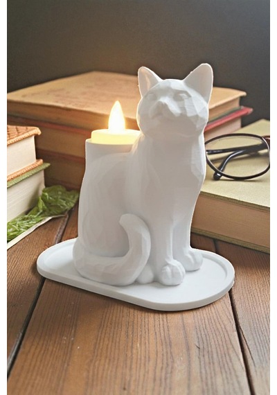 Siyah Kedi Biblo Led Mumluk Dekoratif Şık Ev Ofis Aksesuarı Masa Üstü Hediye