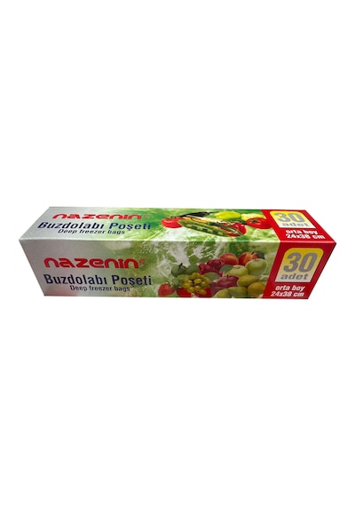 Nazenin Düz Kilitsiz Şeffaf Orta Boy Buzdolabı Yemek Gıda Poşeti Torbası 3 x 30'lu 24 x 38 CM
