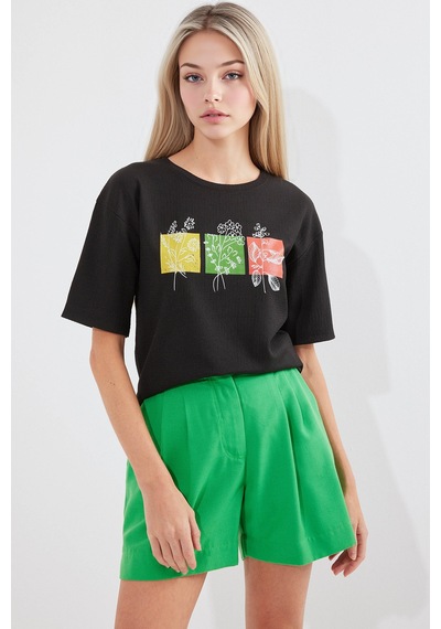 Hiccup Bdart Baskılı Yuvarlak Yaka T-shirt Siyah