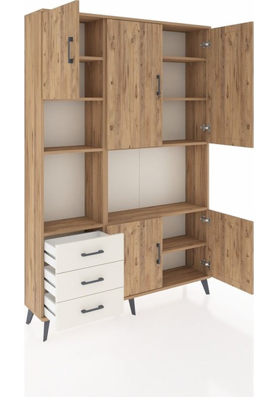 Arges Dolap 9 Raflı 3 Çekmeceli 5 Kapaklı 132x30x195 Çam-çam/... Çam