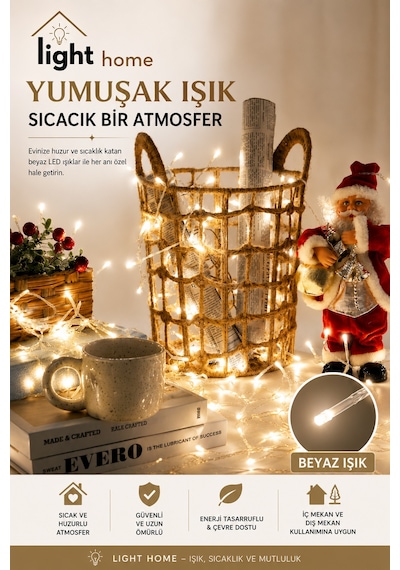 Kablolu Led Işık Zinciri Beyaz Dekoratif Led Aydınlatma Oda Duvar Yatak Odası Parti Yılbaşı Süsü 3 Metre 20 Led