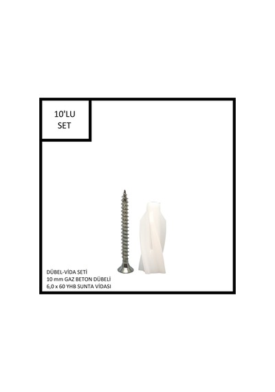 Dübel-vida Seti, Gaz Beton Ytong Dübeli 10 Mm, 6,0x60 Yhb Sunta Vidası, 10 Adet