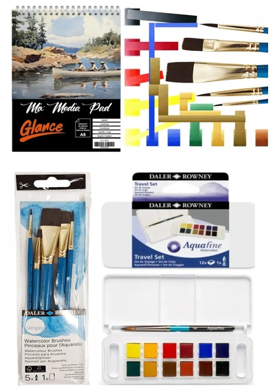 A5 200 Gr Spr Mix Media Pad 20 Yp Daler Rowney Aquafine Sulu Boya Seti 12'li Fırça Seti Daler Rowney Karışık